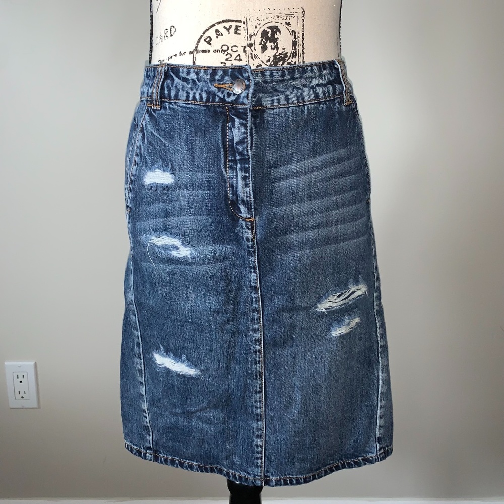 Ripped Denim Skirt